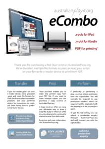 eCombo .epub for iPad .mobi for Kindle PDF for printing*  Thank you for purchasing a Red Door script at AustralianPlays.org.