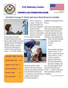 U.S. Embassy, Lusaka CONSULAR COMMUNICATOR Volume 3 July-September 2012