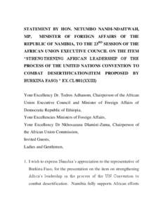 STATEMENT BY HON. NETUMBO NANDI-NDAITWAH, MP, MINISTER OF FOREIGN AFFAIRS OF THE  REPUBLIC OF NAMIBIA, TO THE 23RD SESSION OF THE