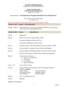 Navajo Land Department DIVISION OF NATURAL RESOURCES Navajo Land Summit II (Dine Bi Keyah Baa Hwiinit iih) March 24 – 26, 2015