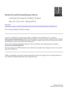 Retention Time and the Functional Response of Beavers J. M. Fryxell; S. M. Vamosi; R. A. Walton; C. M. Doucet Oikos, Vol. 71, No. 2. (Nov., 1994), pp[removed].