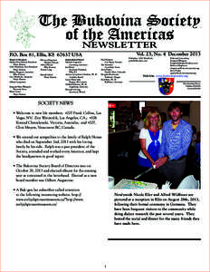 The Bukovina Society of NEWSLETTER the Americas Vol. 23, No. 4 December[removed]P.O. Box 81, Ellis, KS[removed]USA