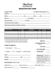 REGISTRATION FORM Issaquah / Everett Fall / Winter / Spring / Summer 20  Adult Name