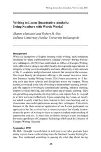 Writing Across the Curriculum, Vol. 12: MayWriting to Learn Quantitative Analysis: Doing Numbers with Words Works!