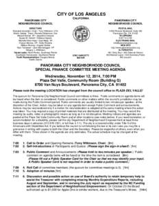 CITY OF LOS ANGELES PANORAMA CITY NEIGHBORHOOD COUNCIL DIRECTORS Dianabel Gonzalez, Chair • Tony Wilkinson, VCh Martin Geisler, Treas • Pamela Gibberman, Sec