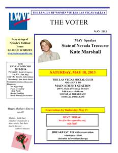 THE LEAGUE OF WOMEN VOTERS LAS VEGAS VALLEY  THE VOTER MAY 2013 Stay on top of Nevada’s Political
