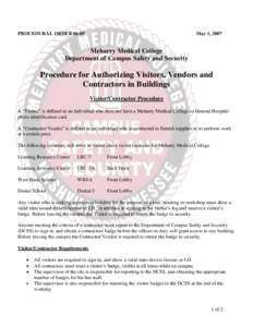 PROCEDURAL ORDERMay 1, 2007 Meharry Medical College Department of Campus Safety and Security