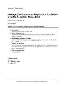 Australian Capital Territory  Heritage (Decision about Registration for Griffith