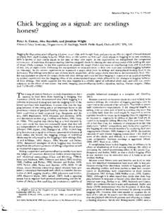 Behavioral Ecology Vol. 7 No. 2: [removed]Chick begging as a signal: are nestlings