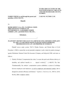 IN THE CIRCUIT COURT OF THE ELEVENTH JUDICIAL CIRCUIT IN AND FOR MIAMI-DADE COUNTY, FLORIDA DARIEN SMITH, by and through his parent and guardian, LINDA McCOY,