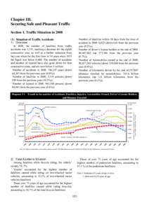 Chapter III. Securing Safe and Pleasant Traffic Section 1. Traffic Situation in 2008 · Number of fatalities within 30 days from the time of accident in 2008: 6,023 (down 616 from the previous year (9.3%))