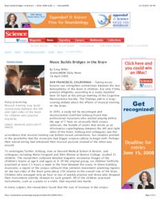 Music Builds Bridges in the Brain -- Miller): 1 -- ScienceNOW  All Free Articles Top 10 Last Month