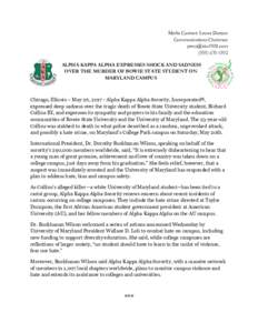 Media Contact: Leona Dotson Communications ChairmanALPHA KAPPA ALPHA EXPRESSES SHOCK AND SADNESS OVER THE MURDER OF BOWIE STATE STUDENT ON