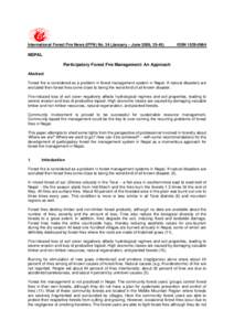 International Forest Fire News (IFFN) No. 34 (January – June 2006, ISSNNEPAL Participatory Forest Fire Management: An Approach