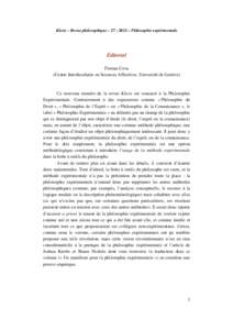 Klesis – Revue philosophique – 27 : 2013 – Philosophie expérimentale  Éditorial Florian Cova (Centre Interfacultaire en Sciences Affectives, Université de Genève)