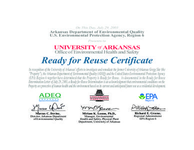 On This Day, July 29, 2003  Arkansas Department of Environmental Quality U.S. Environmental Protection Agency, Region 6 Presents to