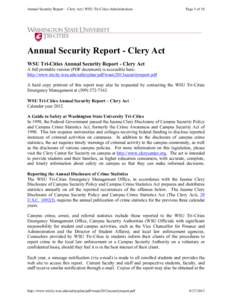 Annual Security Report – Clery Act | WSU Tri-Cities Administration  Page 1 of 18 Annual Security Report - Clery Act WSU Tri-Cities Annual Security Report - Clery Act