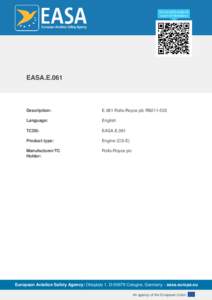 EASA.E.061  Description: E.061 Rolls-Royce plc RB211-535