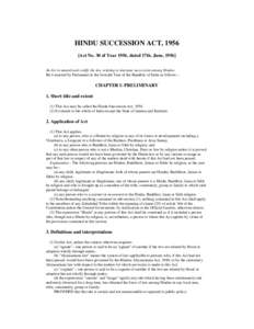 HINDU SUCCESSION ACT, 1956 [Act No. 30 of Year 1956, dated 17th. June, 1956] An Act to amend and codify the law relating to intestate succession among Hindus