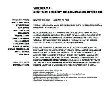 VIDEORAMA: SUBVERSION, ABSURDITY, AND FORM IN AUSTRIAN VIDEO ART PARTICIPATING ARTISTS NOVEMBER 30, 2009 − JANUARY 23, 2010