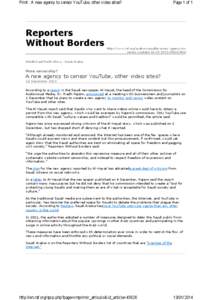 Print : A new agency to censor YouTube, other video sites?  Reporters Without Borders  Page 1 of 1