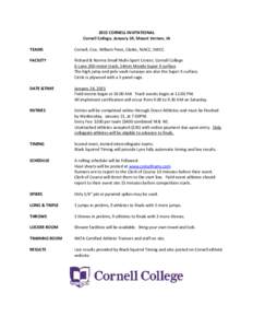 2015 CORNELL INVITATIONAL Cornell College, January 24, Mount Vernon, IA TEAMS Cornell, Coe, William Penn, Clarke, NIACC, SWCC