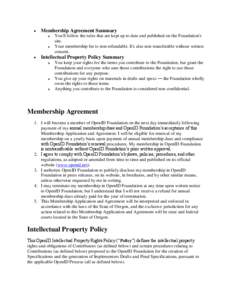   Membership Agreement Summary o o