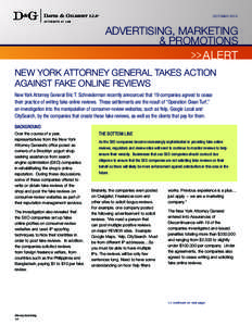 Advertising, Marketing & Promotions Alert >> New York Attorney General Takes Action Against Fake Online Reviews