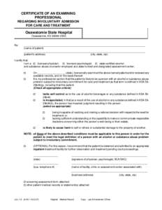 Certificate Regarding Admission to a Social Detox