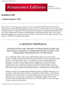 Jonathan Swift. A Modest Proposal