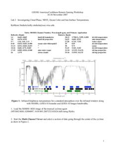 GEOSS Americas/Caribbean Remote Sensing Workshop[removed]November 2007 Lab 2 Investigating Cloud Phase, NDVI, Ocean Color and Sea Surface Temperatures Kathleen Strabala [removed] Table: MODIS Channel Num