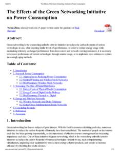 The Effects of the Green Networking Initiative on Power Consumption The Effects of the Green Networking Initiative on Power Consumption