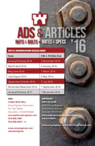 ADS & ARTICLES  NUTS & BOLTS RATES & SPECS 2016 SUBMISSION DEADLINES Issue