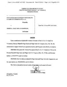 Case 1:14-cv[removed]AJT-IDD Document 46 Filed[removed]Page 1 of 1 PageID# 474  UNITED STATES DISTRICT COURT FOR THE EASTERN DISTRICT OF VIRGINIA Alexandria Division