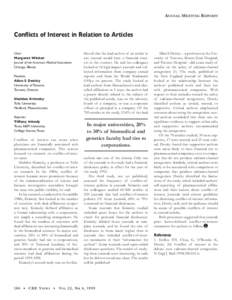 ANNUAL MEETING REPORTS  Conflicts of Interest in Relation to Articles Chair: Margaret Winker Journal of the American Medical Association