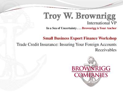 International VP In a Sea of UncertaintyBrownrigg is Your Anchor Small Business Export Finance Workshop  Trade Credit Insurance: Insuring Your Foreign Accounts