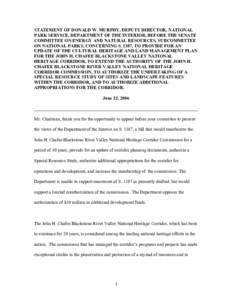 STATEMENT OF DONALD W. MURPHY, DEPUTY DIRECTOR, NATIONAL PARK SERVICE, DEPARTMENT OF THE INTERIOR, BEFORE THE SENATE COMMITTEE ON ENERGY AND NATURAL RESOURCES, SUBCOMMITTEE ON NATIONAL PARKS, CONCERNING S. 1387, TO PROVI