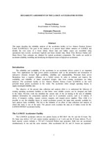 RELIABILITY ASSESSMENT OF THE LANSCE ACCELERATOR SYSTEM  Marcus Eriksson Royal Institute of Technology, Sweden Christopher Piaszczyk Northrop Grumman Corporation, USA