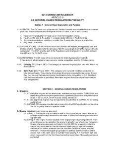 2013 GRAND-AM RULEBOOK ARTICLE III GX GENERAL CLASS REGULATIONS (“GX-GCR”)