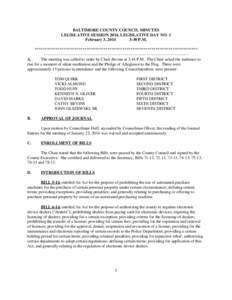 BALTIMORE COUNTY COUNCIL MINUTES LEGISLATIVE SESSION 2014, LEGISLATIVE DAY NO. 3 February 3, 2014 3:30 P.M. ****************************************************************************** ---------------------------------