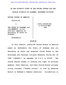 Case 2:12-cv[removed]MHT-WC Document 120 Filed[removed]Page 1 of 35  IN THE DISTRICT COURT OF THE UNITED STATES FOR THE MIDDLE DISTRICT OF ALABAMA, NORTHERN DIVISION  UNITED STATES OF AMERICA