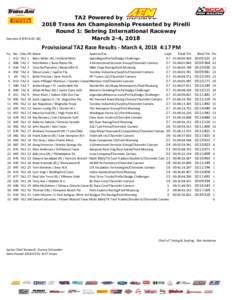 TA2 Powered by 2018 Trans Am Championship Presented by Pirelli Round 1: Sebring International Raceway Sanction # [PRTA­01­18] March 2-4, 2018