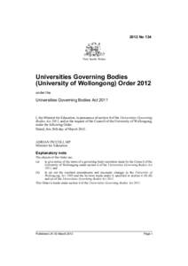 2012 No 134  New South Wales Universities Governing Bodies (University of Wollongong) Order 2012