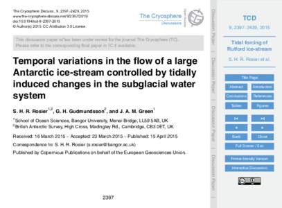 This discussion paper is/has been under review for the journal The Cryosphere (TC). Please refer to the corresponding final paper in TC if available. Discussion Paper  The Cryosphere Discuss., 9, 2397–2429, 2015