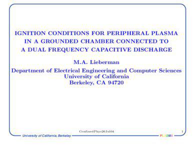 IGNITION CONDITIONS FOR PERIPHERAL PLASMA IN A GROUNDED CHAMBER CONNECTED TO A DUAL FREQUENCY CAPACITIVE DISCHARGE