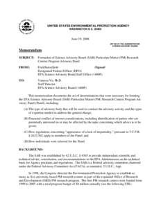 SAB PM Research Centers Program Advisory Panel Determinations Memo June 2008