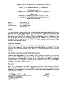 EPA Region 3 RCRA Corrective Action Final Decision  for Clean Harbors Baltimore MDD980555189