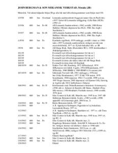 JOHN BERGMAN & SON MEKANISK VERKSTAD, Motala (JB) Motorlok. Vid okänd tidpunkt börjar JB ge alla lok med tillverkningsnummer som börjar med[removed]