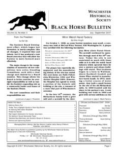 WINCHESTER HISTORICAL SOCIETY BLACK HORSE BULLETIN Volume 32, Number 3