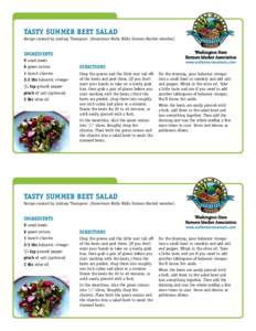 TASTY SUMMER BEET SALAD Recipe created by Lindsey Thompson (Downtown Walla Walla Farmers Market member) Washington State Farmers Market Association